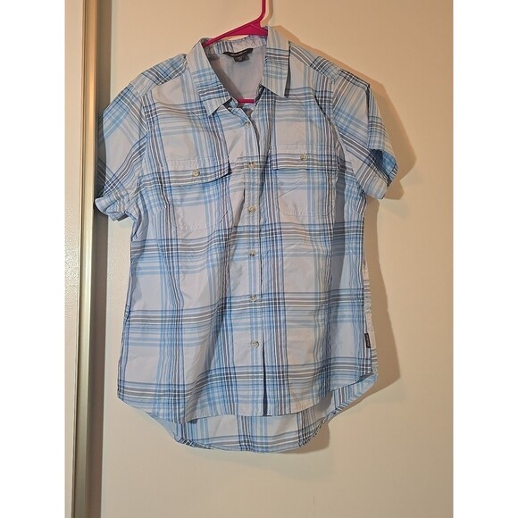 Womens Eddie Bauer Blue Plaid Adventurer Shirt Button Up Size Medium NWT - Picture 1 of 5